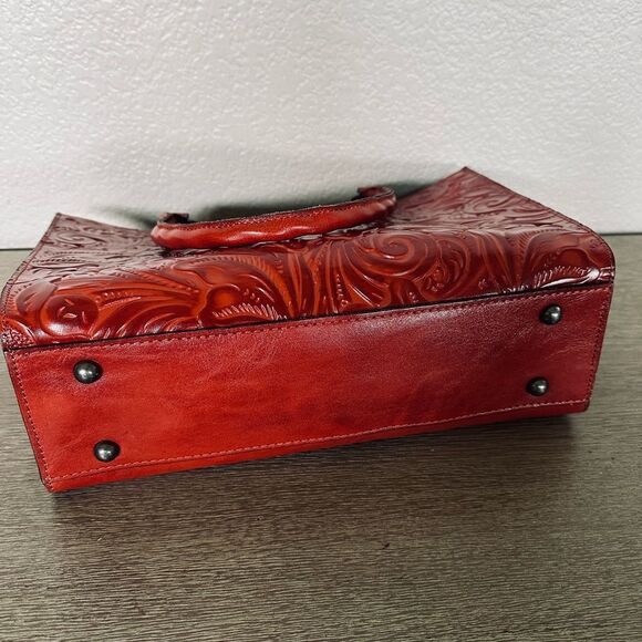 Patricia Nash Zancona Ochre Rust Orange Tooled Leather Purse Tote Shoulder Bag - Picture 10 of 11